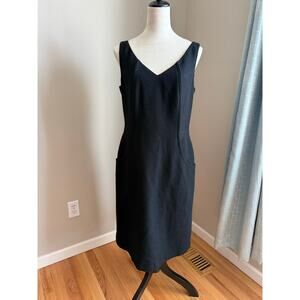 Lafayette 148 New York Black Wool Cashmere Sheath Dress V Neck Pockets Size 8